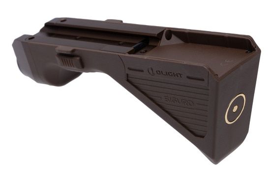 Olight Sigurd angled foregrip with bright white light.